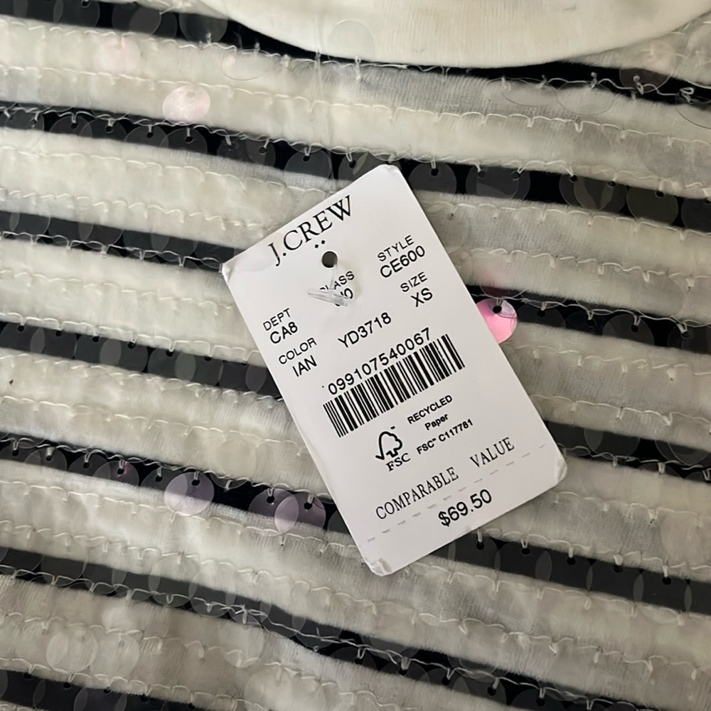 NWT J. Crew Sequin Stripe Tee Navy Blue & White XS - Picture 4 of 9